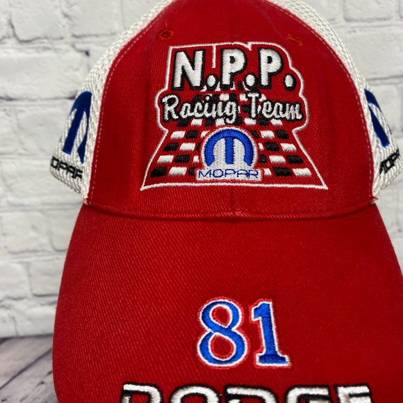 N.P.P Racing Team Hat Cap Strap Back Red White Embroidered Checkered Flag MOPAR - Picture 6 of 13